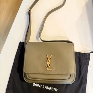 Saint Laurent Olive Green Leather Crossbody with Gold YSL Emblem